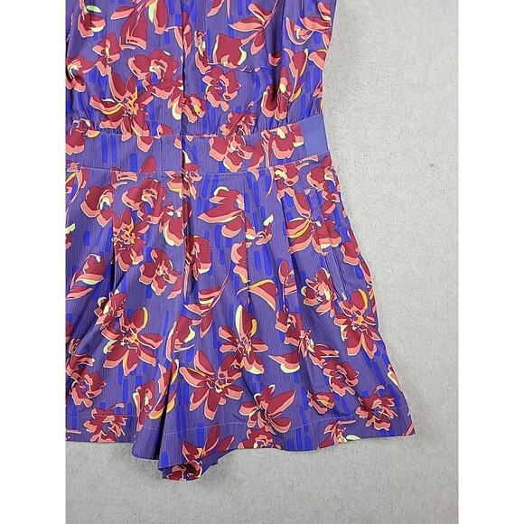 ATHLETA Blue Floral Sleeveless Zip Up Romper Women's 8 Stretch Pockets - Picture 5 of 12